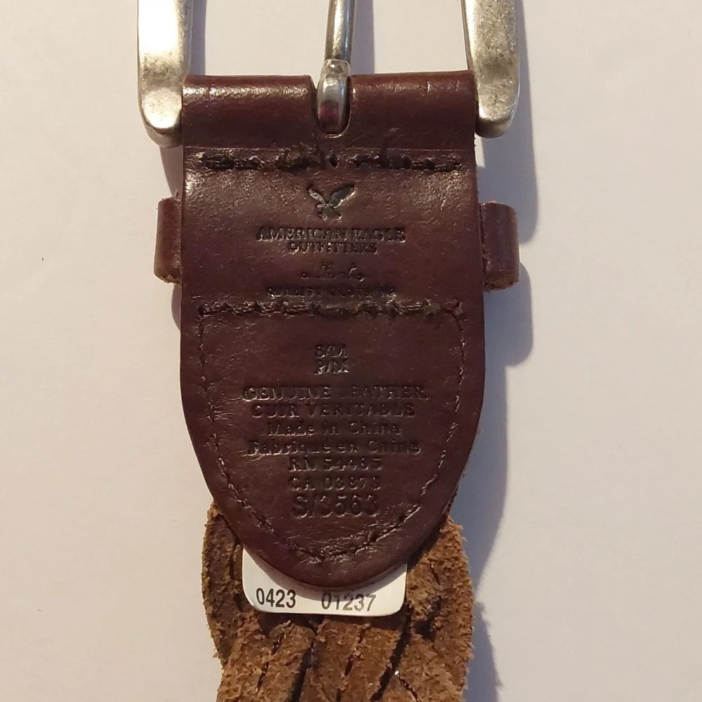 American Eagle Brown leather WOVEN braided Belt Silver Buckle Soft Sz.M/L
